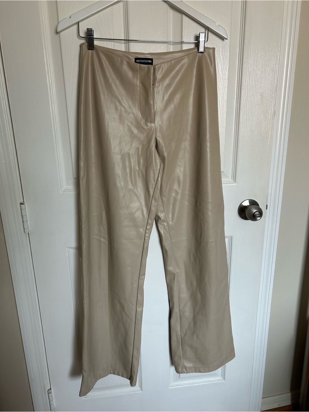 PrettyLittleThing Beige Faux Leather Wide-Leg Pants
